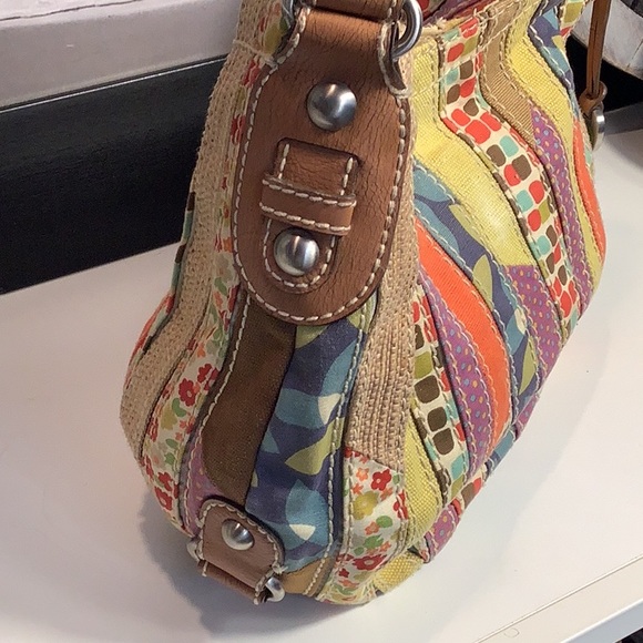 Fossil Multicolor Patchwork Fabric Bohemian Hobo Shoulder Handbag Purse - Picture 7 of 12